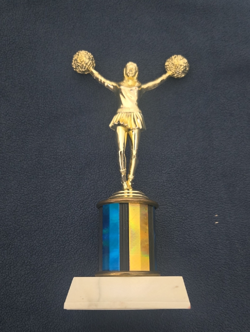 Gold Cheerleader Trophy with Blue and Gold Column